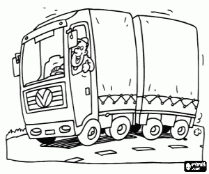 Colorear Camión remolque con conductor