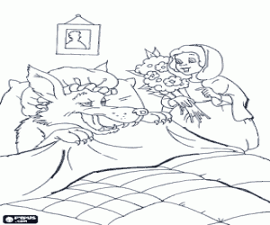 Colorear Caperucita Roja con el ramo