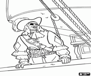 Colorear Capitán pirata a bordo de su barco
