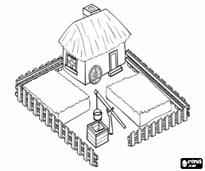 Colorear Casa rural con un pozo de agua