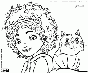 Colorear La chica con su gato, Tip y Pig