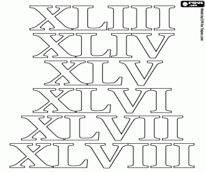 Colorear Las cifras romanas de 43 a 48