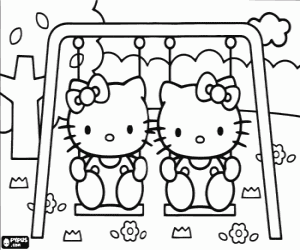 Colorear Columpios con HelloKitty y Mimmy