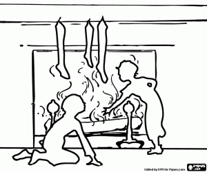 Colorear Contraluz con chimenea y niños