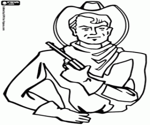 Colorear Un cowboy con el revólver en la mano