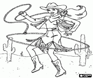 Colorear Una cowgirl en el desierto
