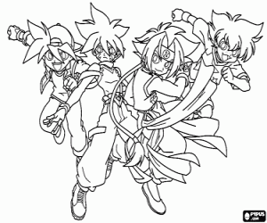 Colorear Cuatro personajes de Beyblade