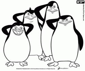 Colorear Cuatro pingüinos de Madagascar