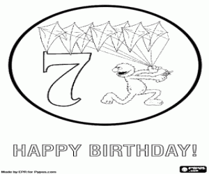 Colorear Cumpleaños d siete años y Grover