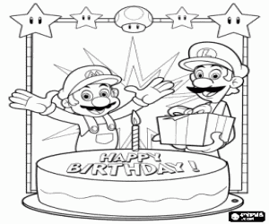 Colorear Cumpleaños con Mario y Luigi