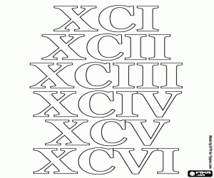 Colorear De 91 a 96 en números romanos