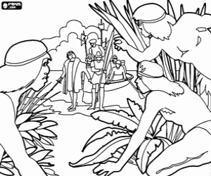 Colorear El desembarco de Cristóbal Colón