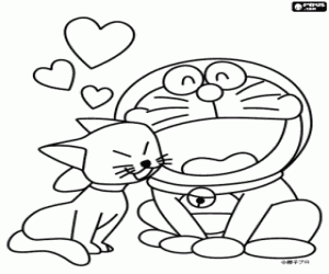 Colorear Doraemon y un gatito
