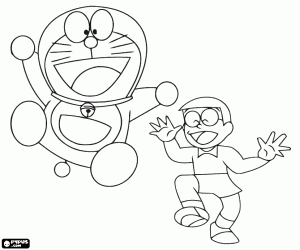 Colorear Doraemon y Nobita, protagonistas