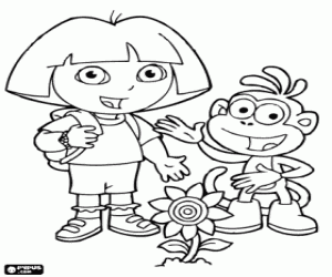 Colorear Dos grandes amigos, Dora y Botas