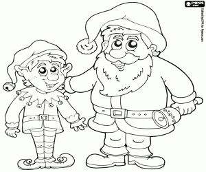Colorear Duende y Santa Claus con campana
