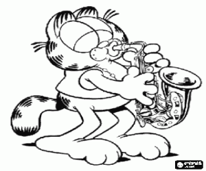 Colorear El gato Garfield tocando la trompeta