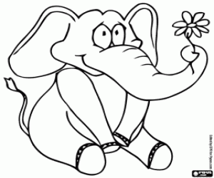 Colorear Elefante con una flor