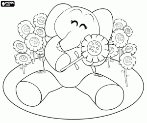 Colorear El elefante Elly y las flores
