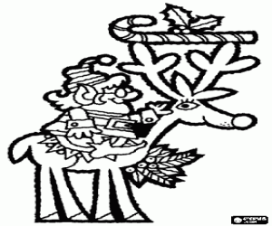 Colorear Elfo navideño montado en un reno 