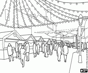 Colorear Escena de un mercado navideño