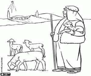 Colorear Estrella de Belén y el pastor