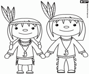 Colorear Una familia de indios