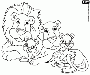Colorear Una familia de leones