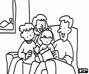 Colorear Una familia leyendo en el sofá