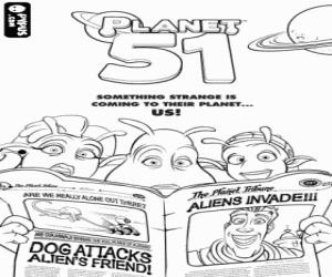 Colorear Familia y el periódico Planet 51