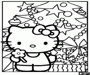 Colorear Felicitación Navidad HelloKitty