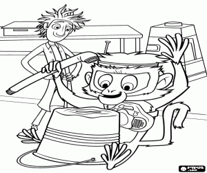 Colorear Flint observando al mono Steve