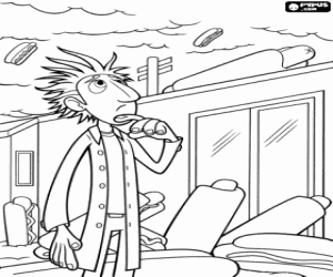 Colorear Flint preocupado por su invento