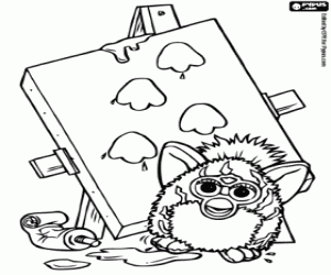 Colorear Furby y su obra de arte