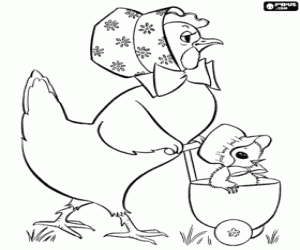Colorear Gallina y pollito en Pascua