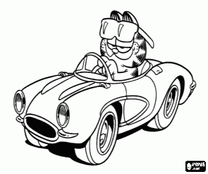 Colorear Garfield en un coche deportivo