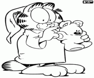 Colorear Garfield en pijama y Pooky