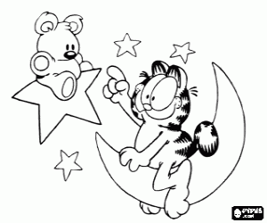 Colorear Garfield y Pooky en el cielo