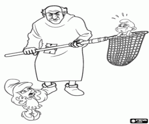 Colorear Gargamel, Papá Pitufo y Pitufina