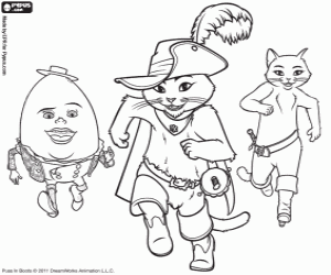 Colorear Gato con Botas, Humpty y Kitty