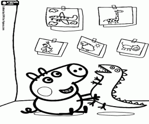 Colorear George y el dinosaurio juguete