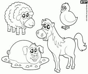 Colorear Grupo de cuatro animales de granja