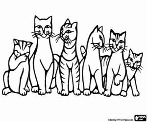 Colorear Grupo de gatos sentados