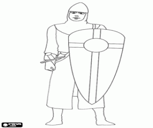 Colorear Guerrero con el casco y el escudo