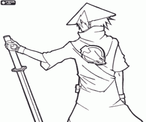 Colorear Un guerrero samurai con la katana