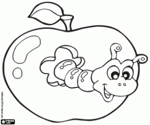 Colorear Gusano en una manzana