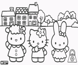 Colorear Hello Kitty con sus amigas