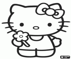 Colorear Hello Kitty con una flor en la mano