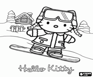 Colorear Hello Kitty con el snowboard