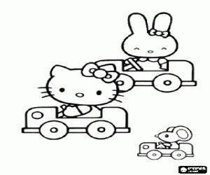 Colorear Hello Kitty y amigos en coches